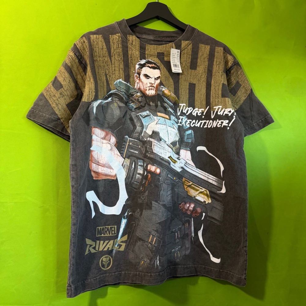 NWT Marvel Rivals Game Punisher Shirt Medium Charcoal Graphic Tee Judge Jury